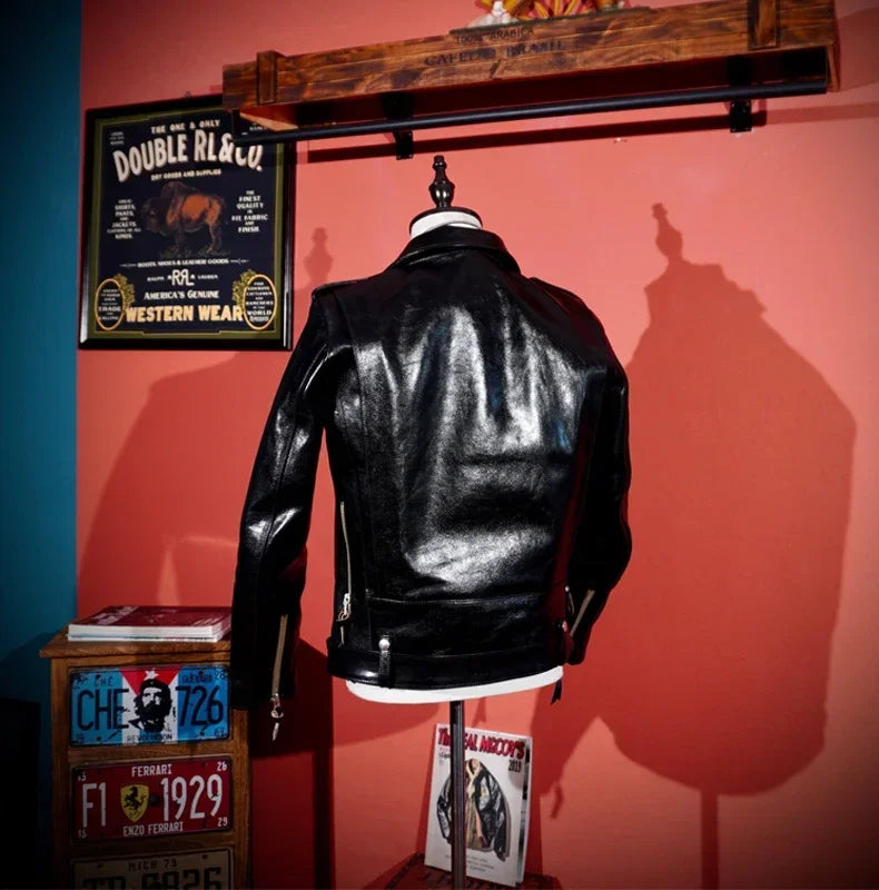 Japanese Tea Core Horse Leather J24 Cable-stayed Leather Jacket J22 Men's Leather Jacket Slim American Retro Clicker Motorcycle