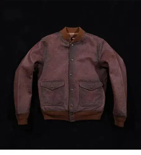 American Retro Italian Goat Leather Jacket, Distressed Slim Fit Short A1 Flying Suit Jacket, Men's RL Style Jacket Tailor Brando