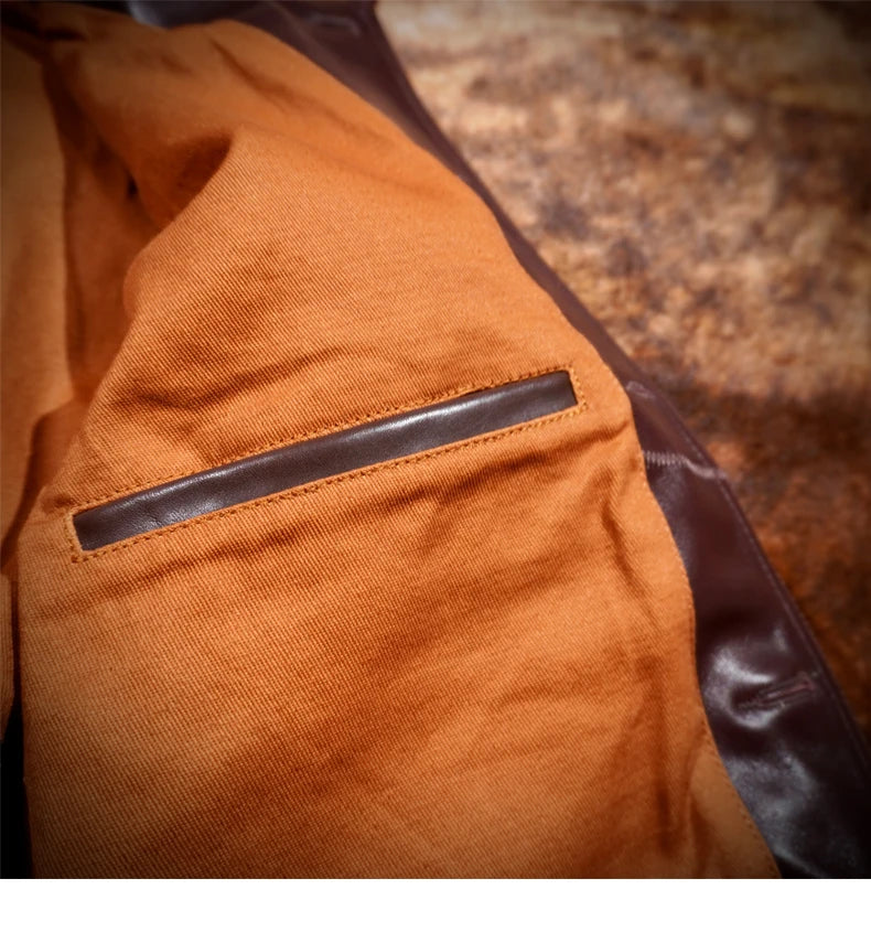 Tailor Brando Classic Italian Vegetable Tanned Calf Leather A1 Leather Jacket Flight Suit Jacket Short Men's Leather Head Layer