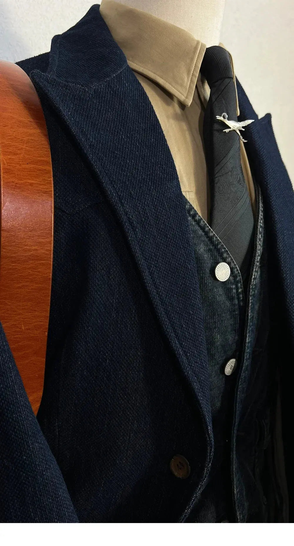 Tailor Brando American Vintage Heavyweight Stab Son Blue Dye Men's Western Style Jacket Slim Fit Casual Suit Tailor Brando