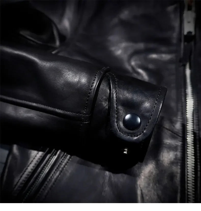 Tailor Brando Muhrando Genuine Leather Wooden Box Plant Tanned Wax Dyed Top Layer Horseskin Biker Leather Jacket