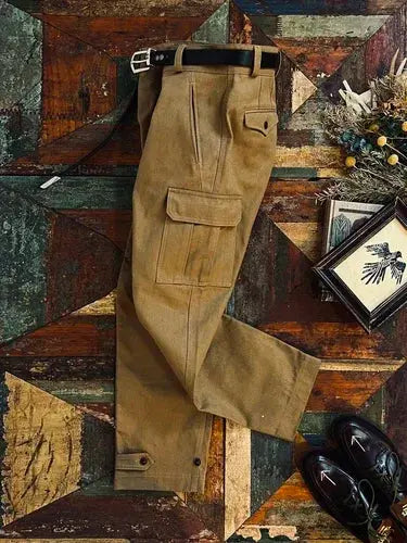 Tailor Brando French M-47 Military Style High-waisted Straight HBT Herringbone Fabric Large Pockets Loose Casual Workwear Pants Tailor Brando