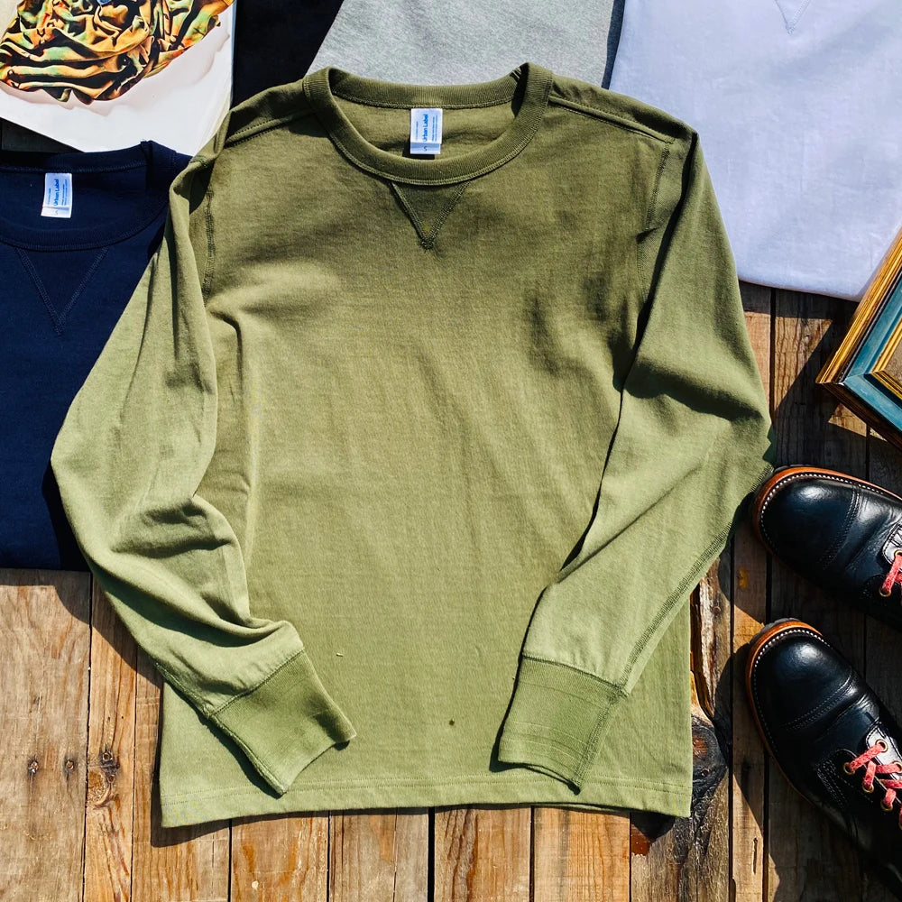 Tailor Brando 100% Cotton 265g Four Book Stitching Process Round Neck Long Sleeve T-shirt Men's Bottoming Shirt