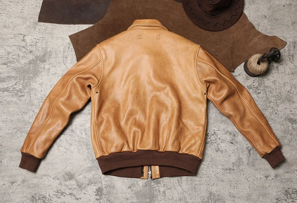 Heavyweight A2 Rosin Cowhide Jacket with Made of Heavy Genuine Leather, Flying Suit, Autumn and Winter Leather Jacket