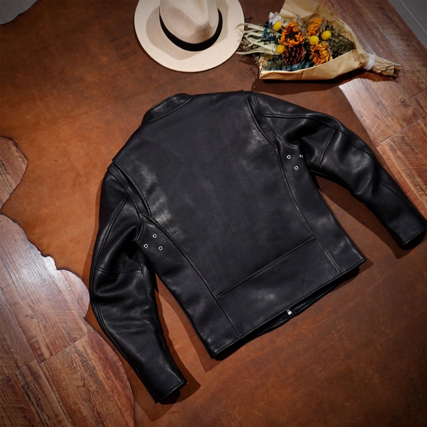 2.0 Thick and Heavy J100 Holven Horween1930S Full Grain Cowhide Leather Men's Motorcycle Short Stand Collar.