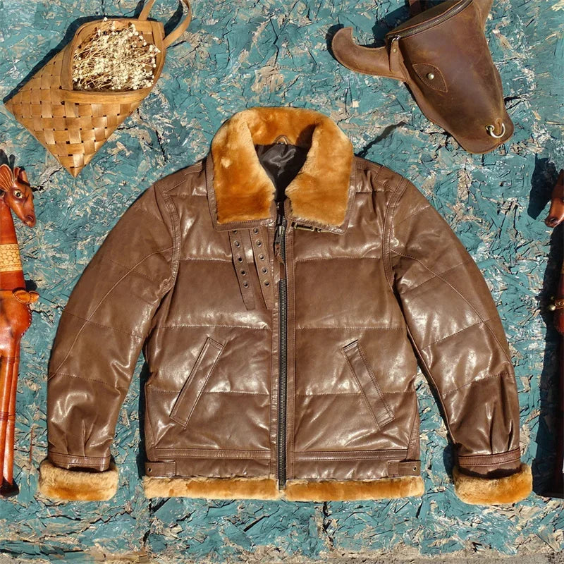 Produced By Italy Vigorously Includes Frosted Calf Leather, Original Sheepskin and Fur Integrated, and White Duck Down