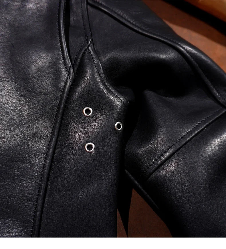 2.0 Thick and Heavy J100 Holven Horween1930S Full Grain Cowhide Leather Men's Motorcycle Short Stand Collar.