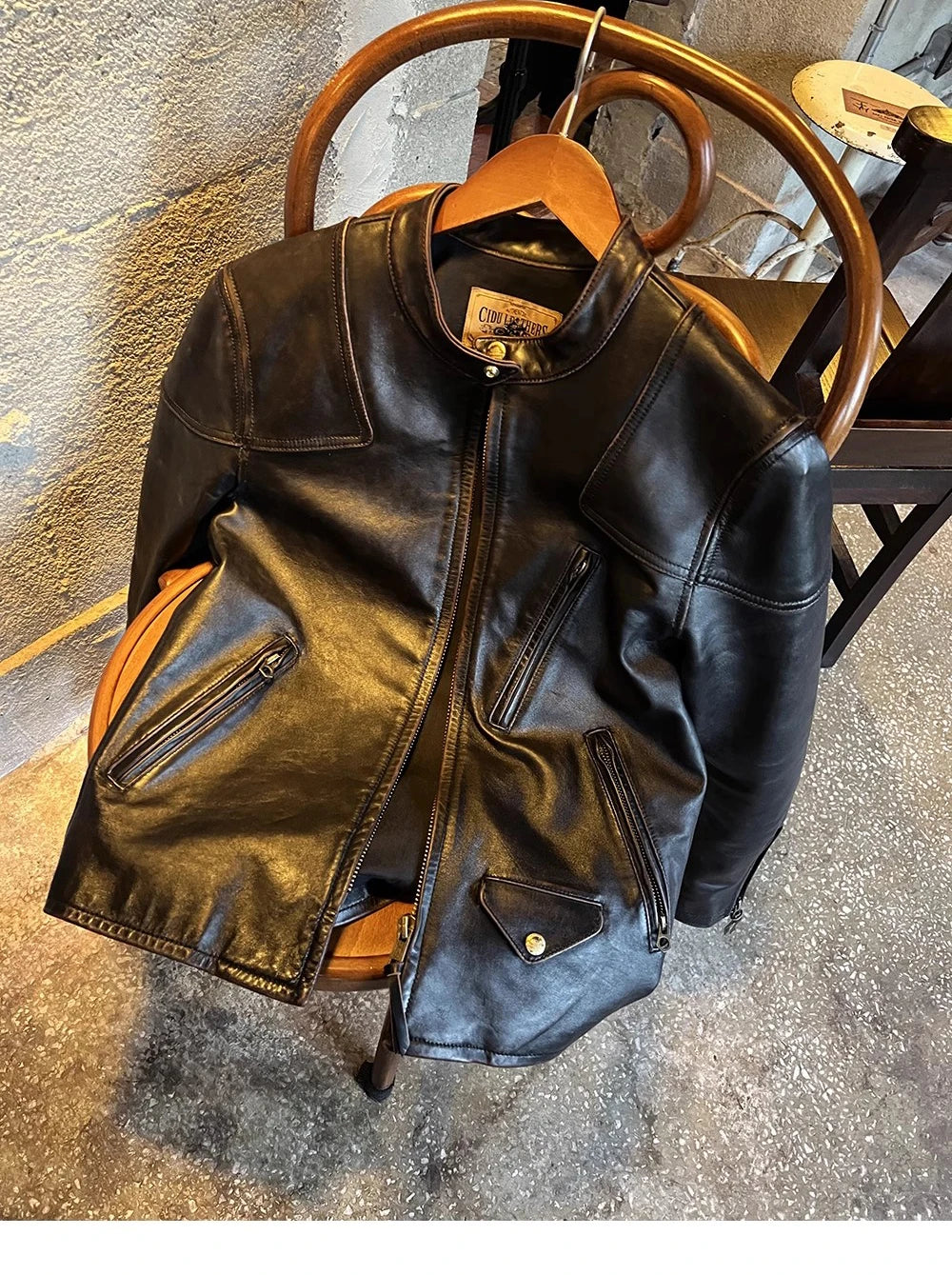 Tailor Brando Special Benefits! Tea Core Horsehide Venom Biker Jacket Men's Stand Collar Slim Classic Leather Jacket