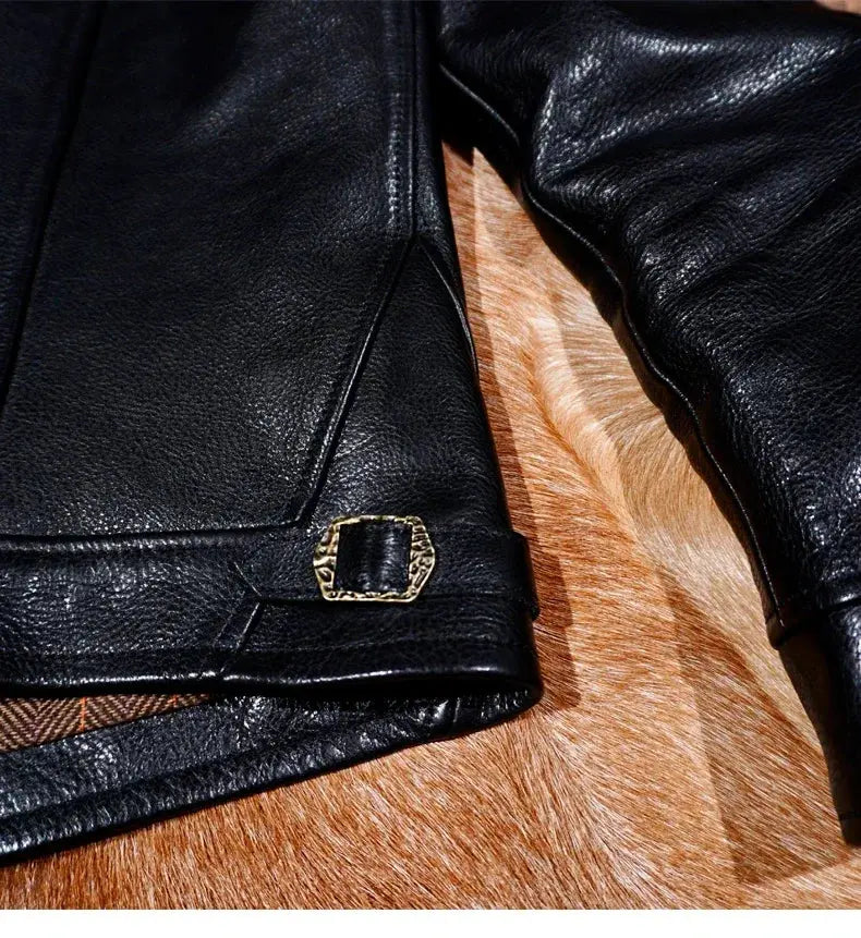 Tailor Brando Heavy Wash Aged Mendoza Full Grain Vegetable Tanned Cowhide Men's Vintage Genuine Leather Biker Jacket Tailor Brando