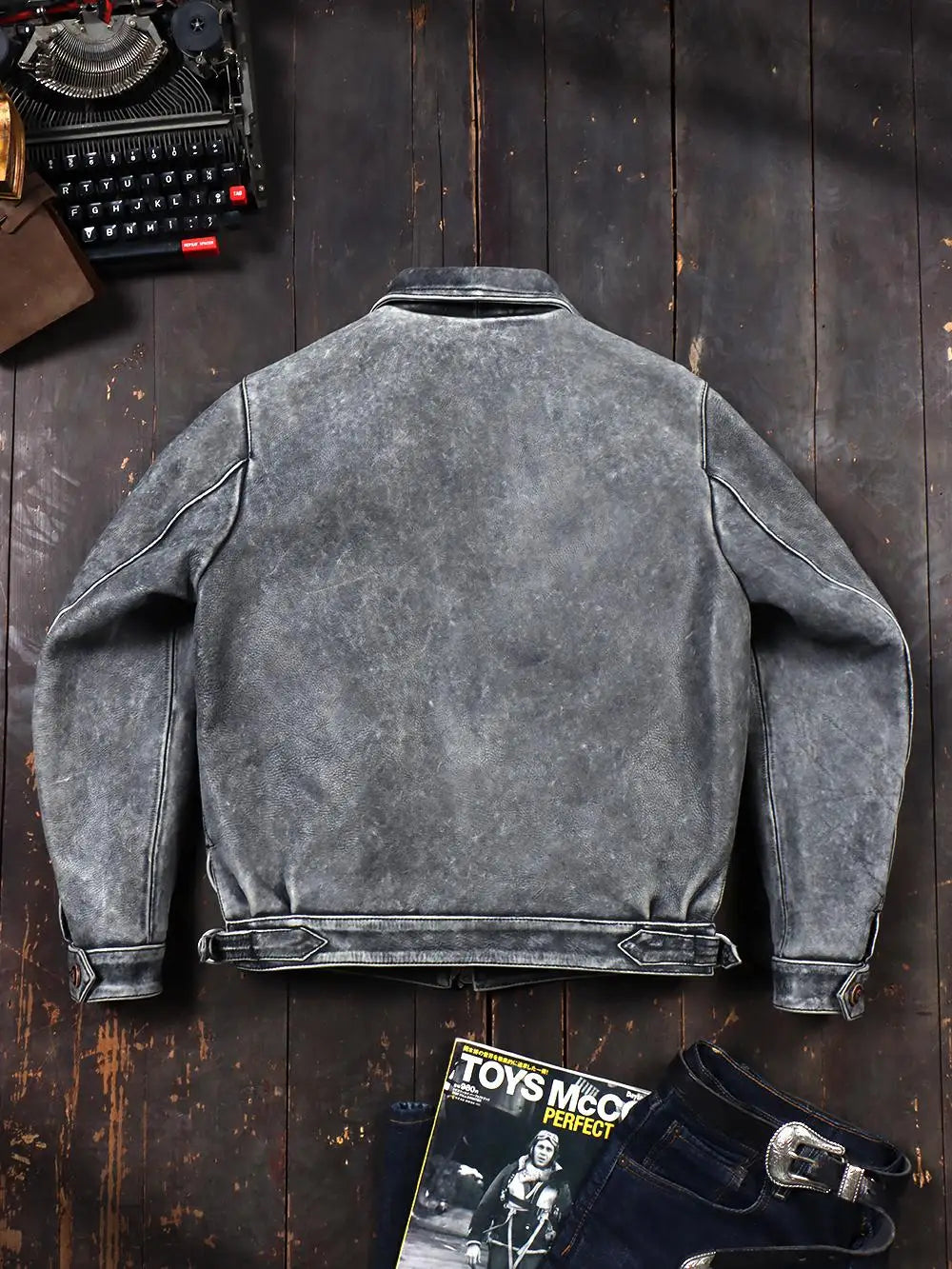 Tailor Brando 1.7mm Uncoated Brushed Aged Cowhide Hartman Men's Classic Short Genuine Leather Jacket