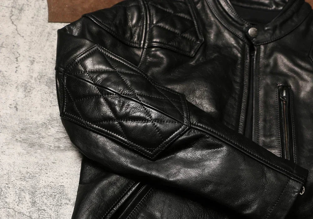 Heavy Venom Stand Collar Locomotive Slim Fit Leather Jacket Batik Unpainted Top Layer Cowhide Jacket Autumn Winter