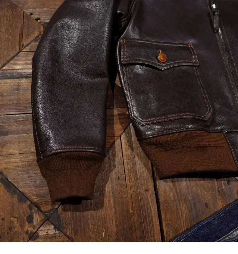 Tailor Brando M-422*A Vegetable Tanned Cowhide &Lambswool Collor G1 Men's Genuine Leather Bomber Jacket Tailor Brando