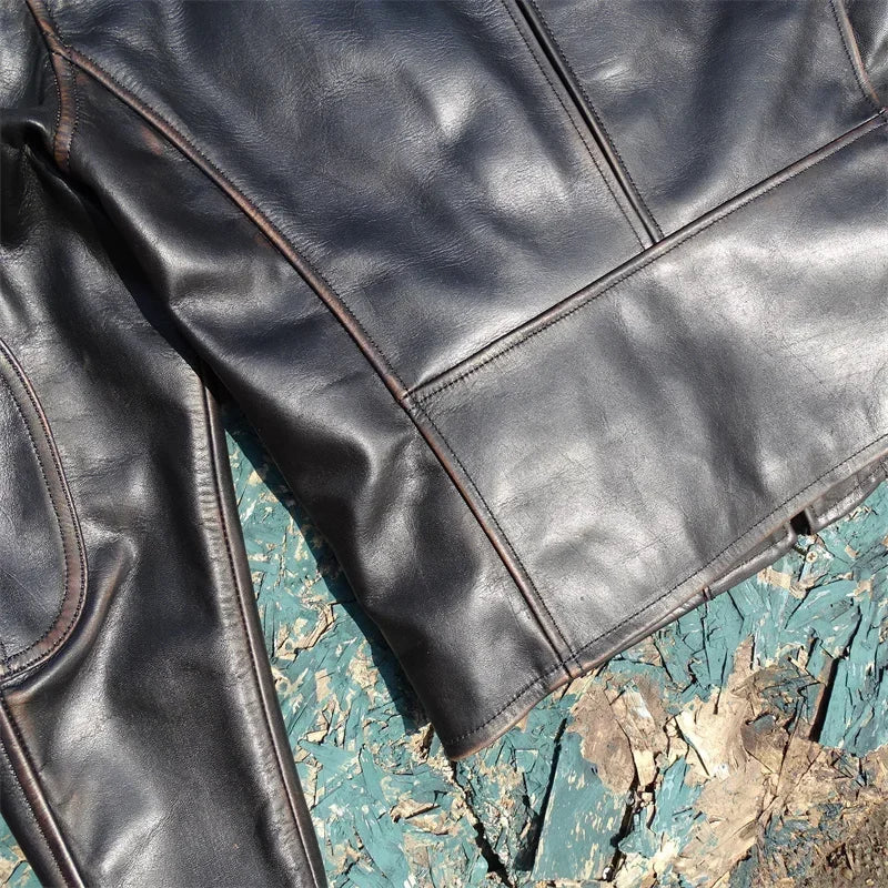 American Classic Imported First Layer Rubbing Color To Make Old Horseskin Leather Men's Venom Stand Collar