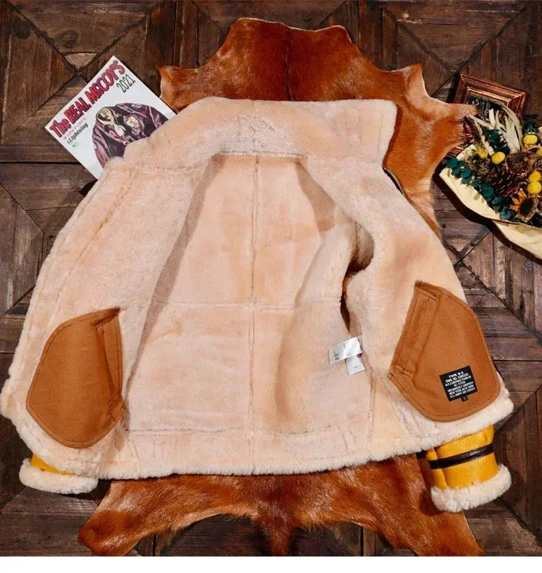 Tailor Brando Australia Merino B3 Sheep Fur Bomber Jacket Men's Short Winter Warm Real Fur Jacket Tailor Brando