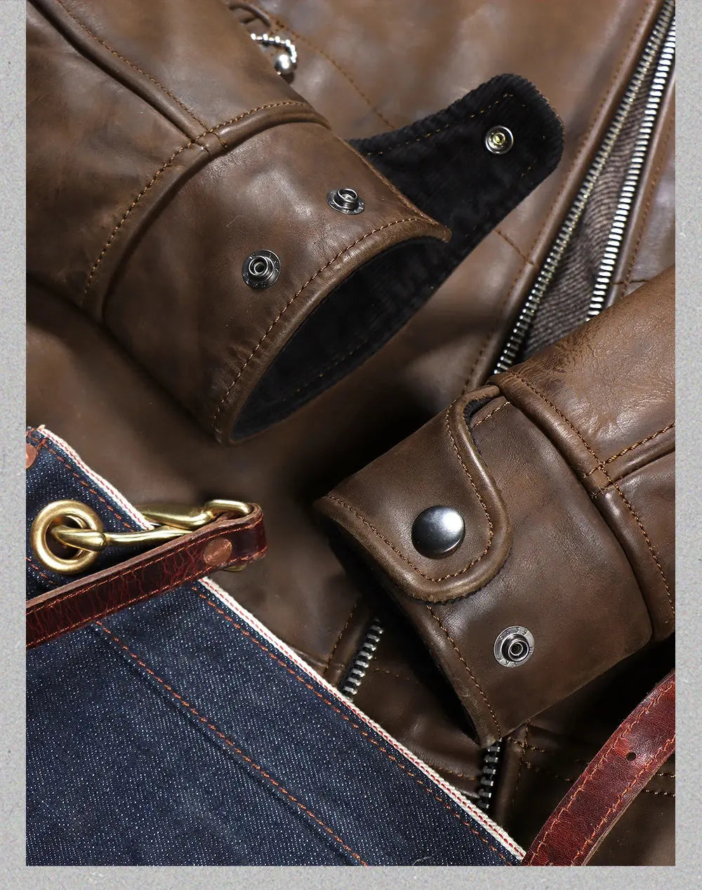 Tailor Brando Heavyweight Uncoated Oil-Waxed Cowhide Hand-Stitched Men's Classic Retro 1930s Genuine Leather Motorcycle Jacket Tailor Brando