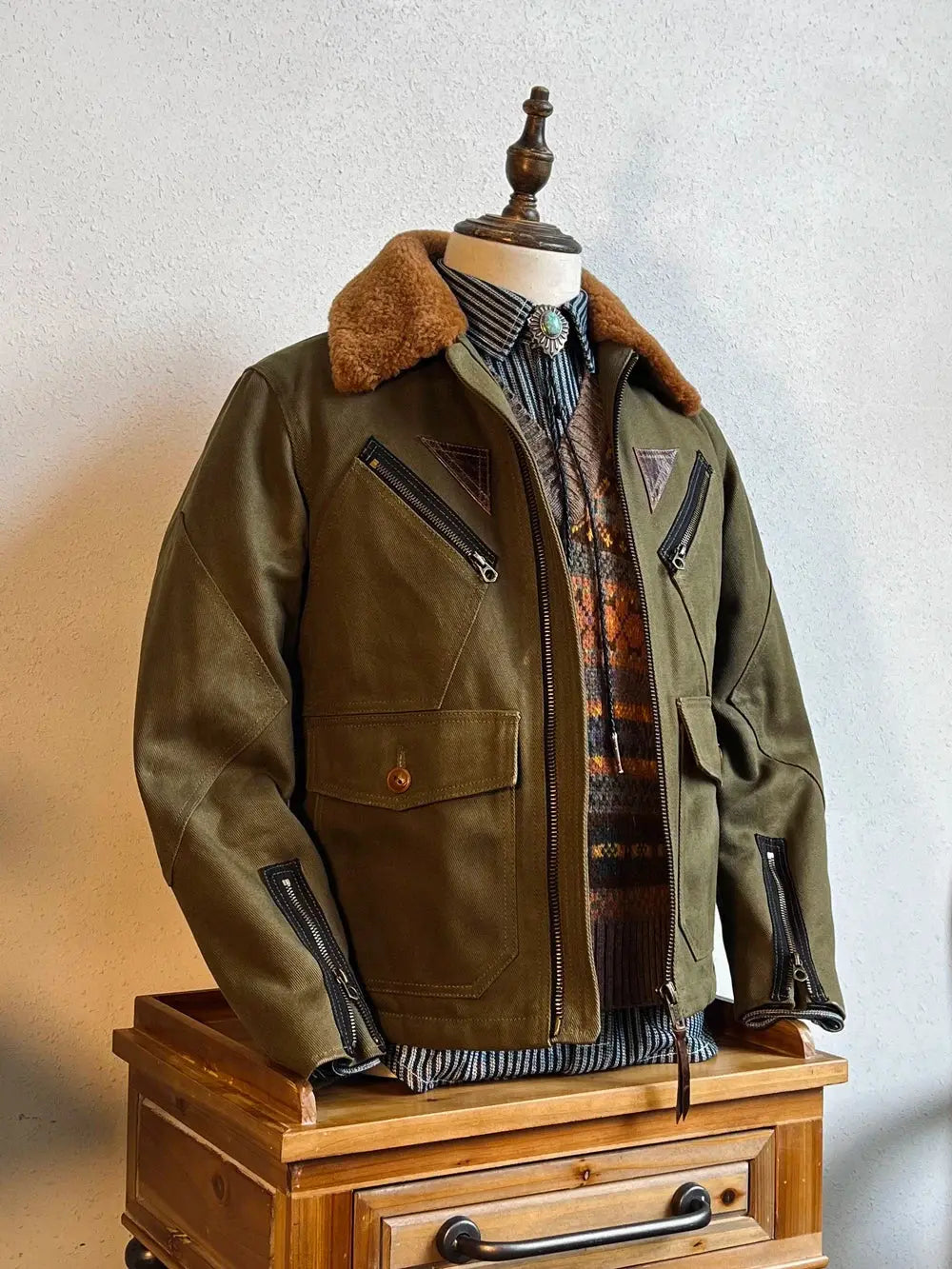 Tailro Brando American Vintage Military Style Oil Wax Canvas MarshallJacket Men's Heavyweight Lamb's Wool Lined Warm acket Tailor Brando