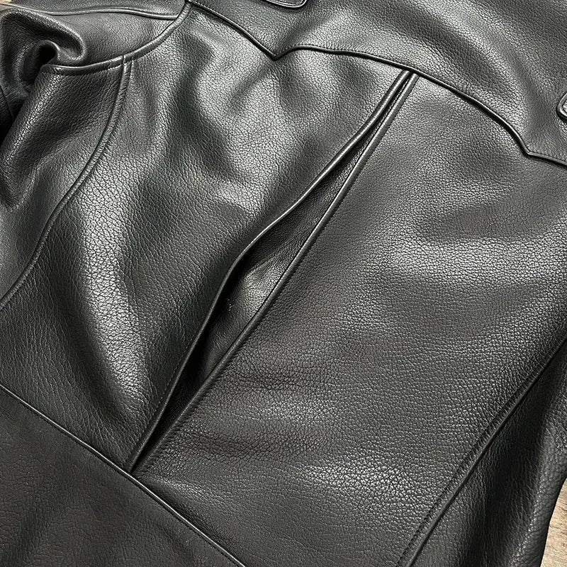 Tailor Brando Uncoated Water-Dyed Calfskin American Vintage Venom Men's Genuine Leather Biker Jacket Tailor Brando