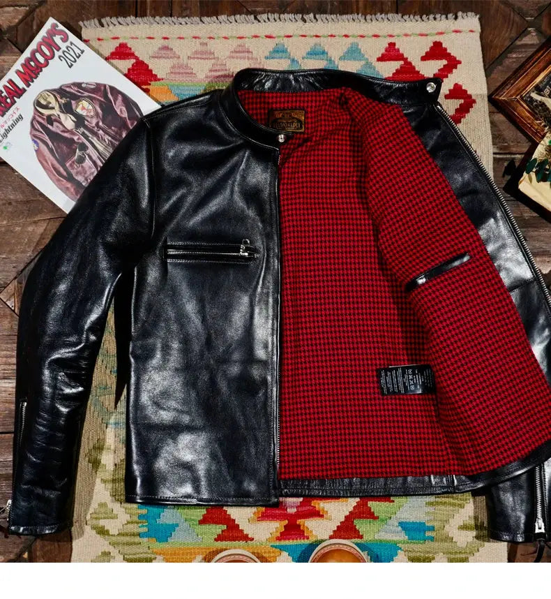 Tailor Brando Classic J100 Italian Tea-core Horsehide Leather Jacket Biker Stand-up Collar Jacket Short Men's American Vintage Tailor Brando