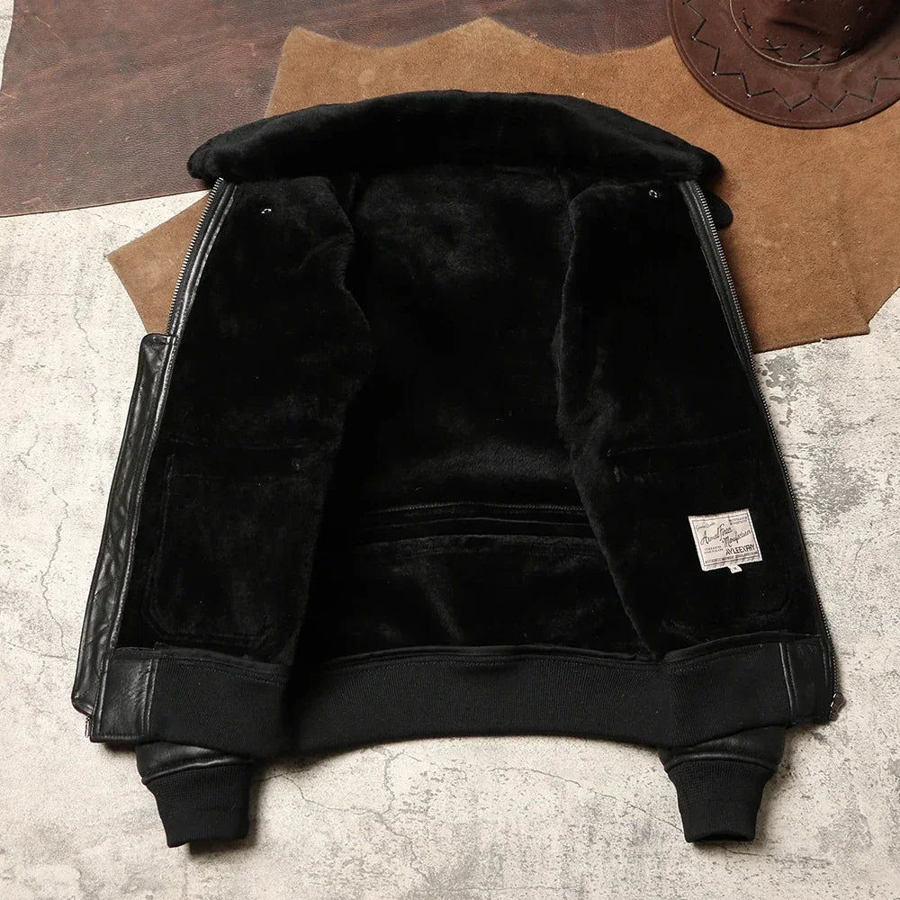 Tailor Brando Aviator Air Force Leather Jacket Original Sheepskin Fur Integrated Jacket Genuine Leather Warm Fur Jacket