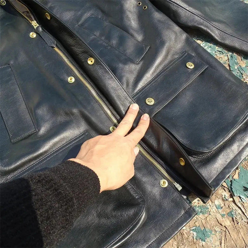 Tailor Brando Uncoated Brushed Cowhide Men's Classic Vintage Safari Genuine Leather Jacket Tailor Brando