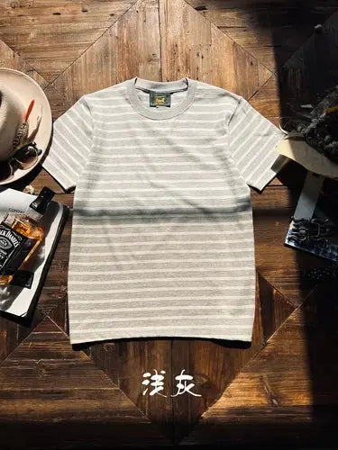 Tailor Brando 265g Cotton Seamless Barrel Weave Crew Neck Striped Seersucker Vintage Classic Short Sleeve T-shirt Tailor Brando