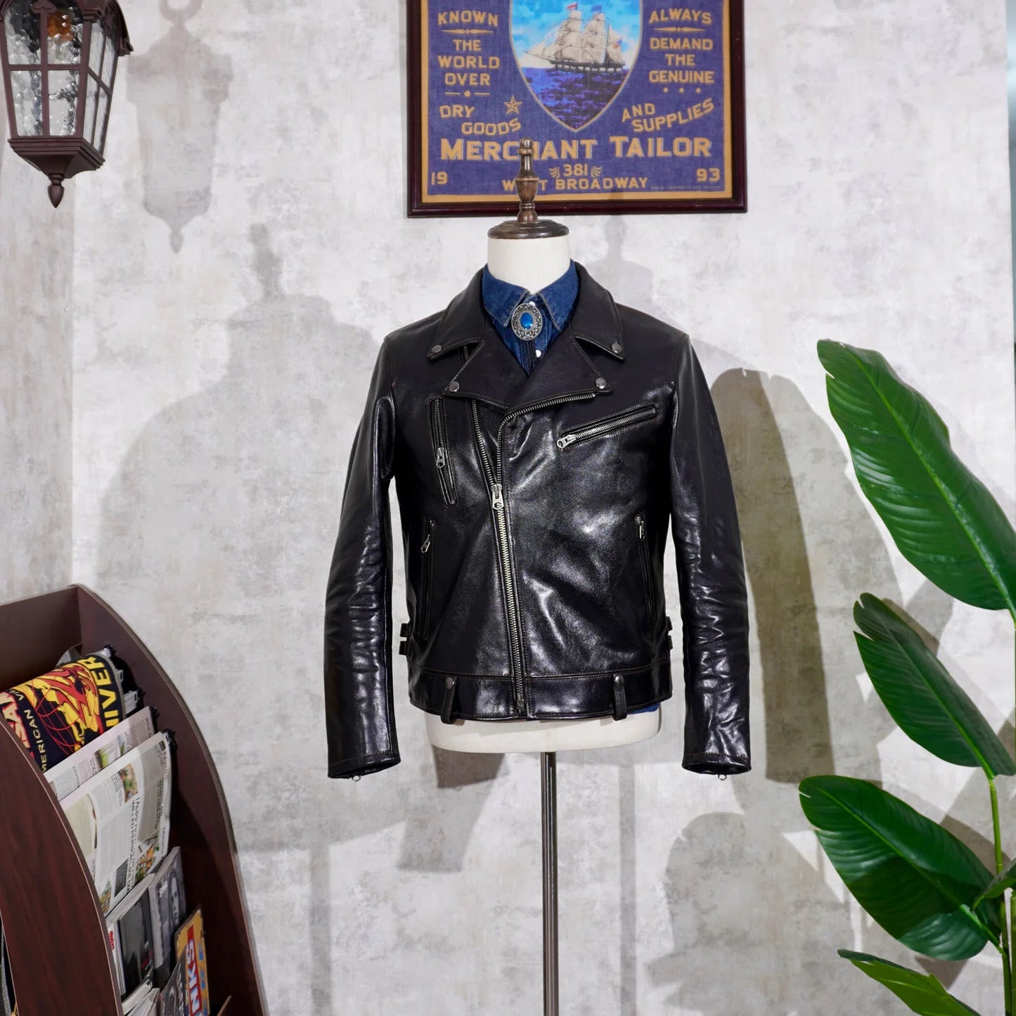 2023 Classic Japanese Lapel Motorcycle Jacket Vegetable Tanned Horseskin Diagonal Leather Men's Short Slim Leather Jacket