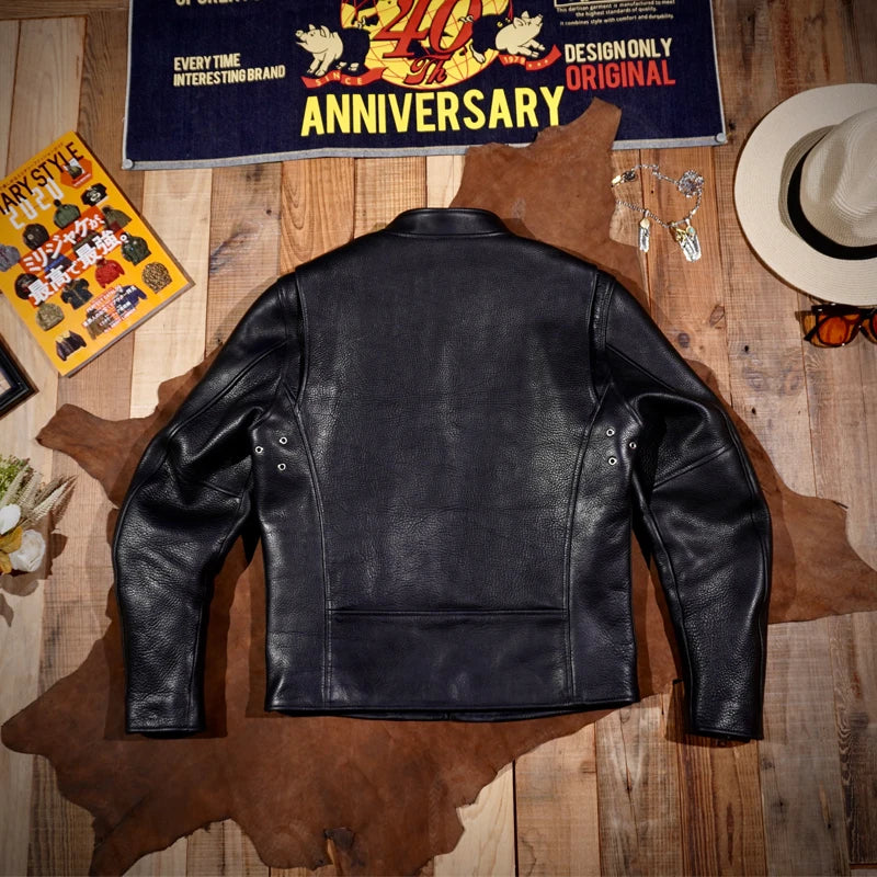 Tailor Brando J100 Stand-up Collar 1930S Full-grain Cowhide Leather Jacket Men's Short Genuine Leather Motorcycle Jacket