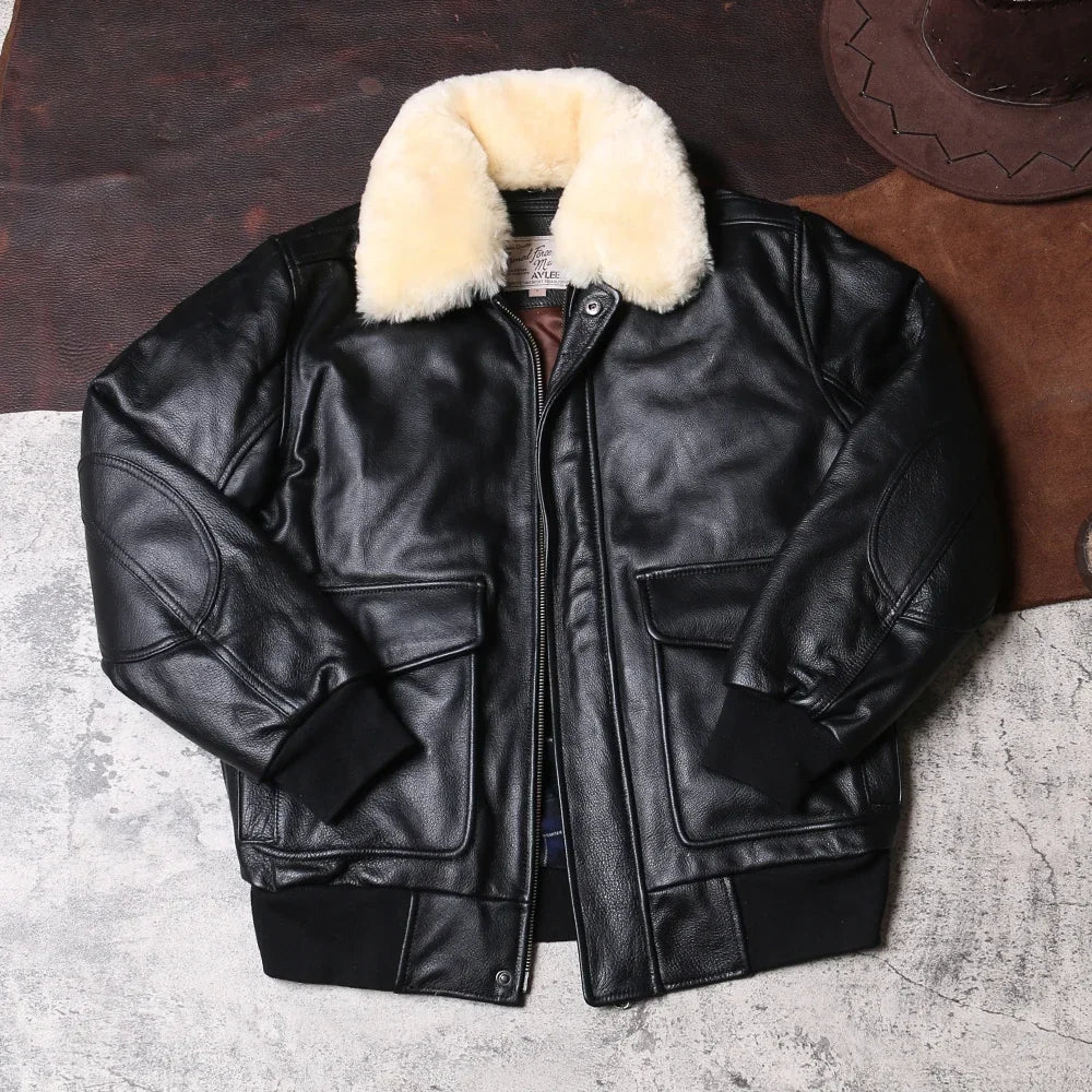 Jacket Plus Cotton G1 Leather Flight Suit for Men and Women in Autumn and Winter with The First Layer of Cowhide Jacket