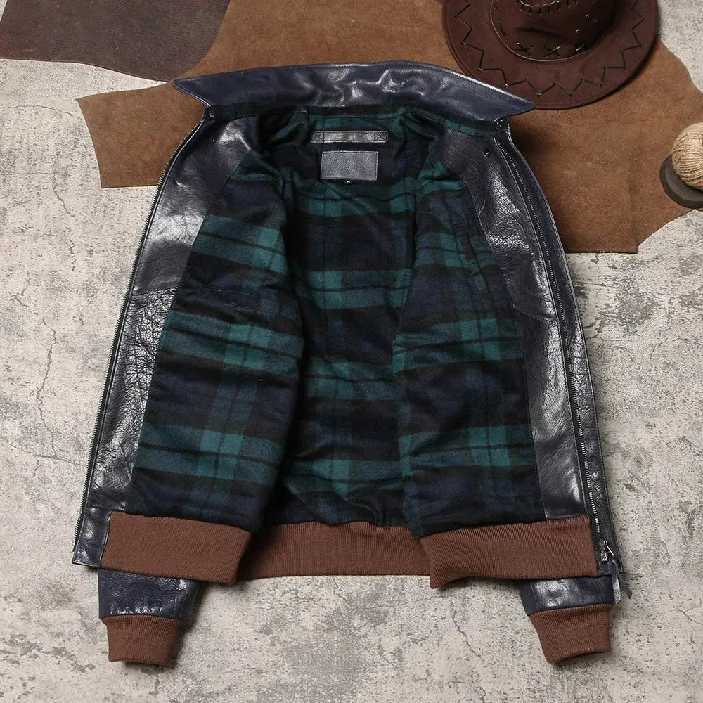 Escape A2 Leather Jacket with Hard Vegetable Tanned Buffalo Flight Suit, Collar, Short Slim Fit Leather Jacket Tailor Brando