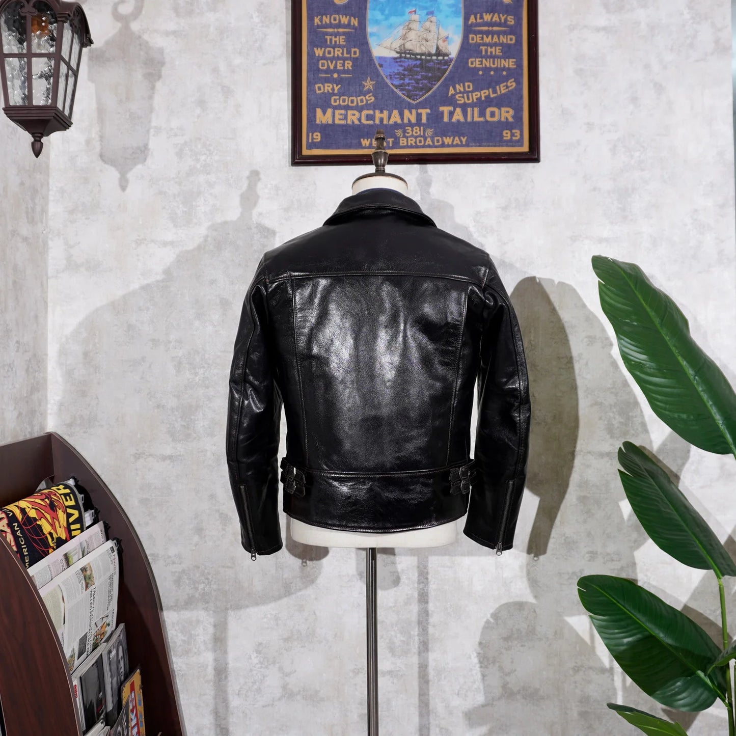 2023 Classic Japanese Lapel Motorcycle Jacket Vegetable Tanned Horseskin Diagonal Leather Men's Short Slim Leather Jacket