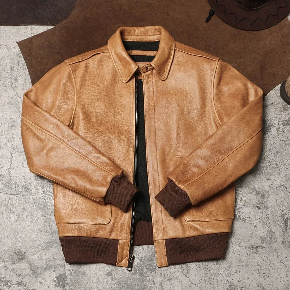 Heavyweight A2 Rosin Cowhide Jacket with Made of Heavy Genuine Leather, Flying Suit, Autumn and Winter Leather Jacket