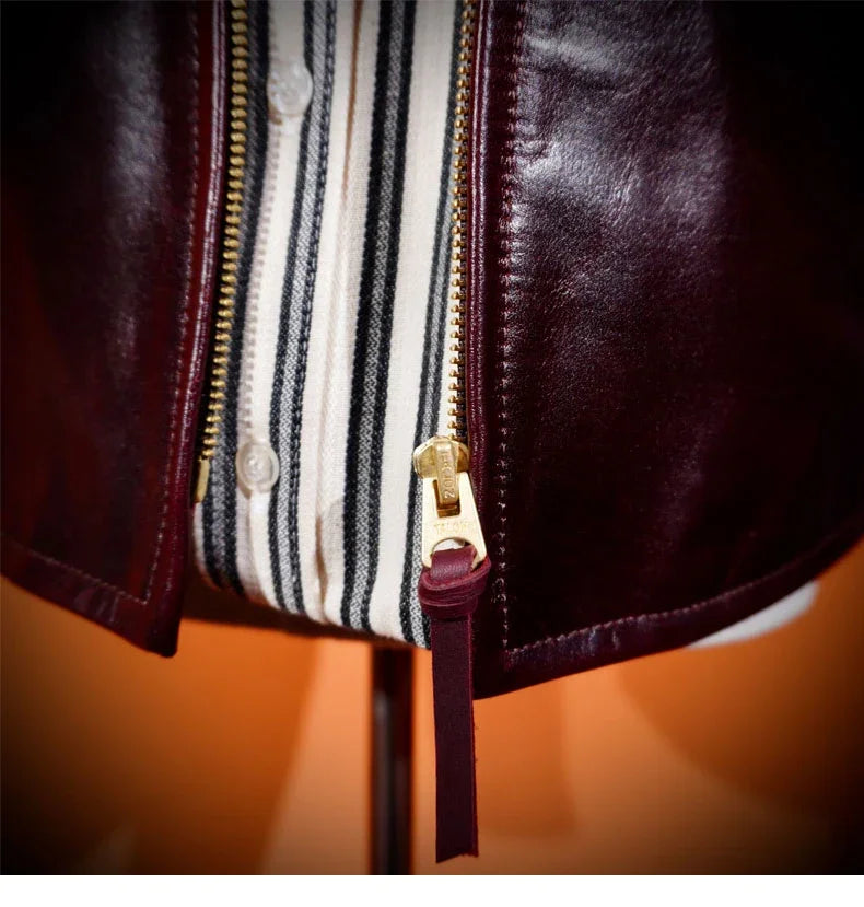 Heavy Classic 1930s Vegetable Tanning Japanese Horseskin Leather Leather Motorcycle Jacket Men's American Lapels
