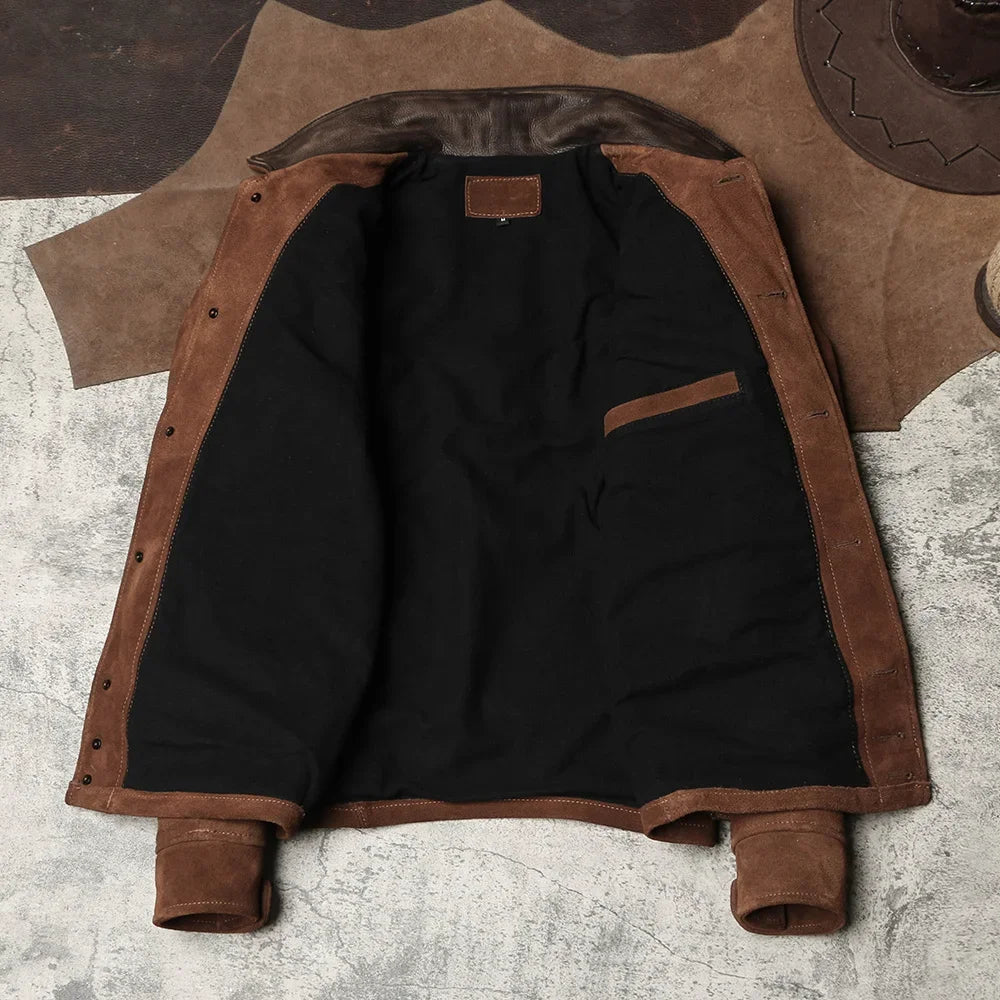 American Retro Suede Jacket Men's Lapel Cropped Leather Jacket Amico Ka Suede Jacket