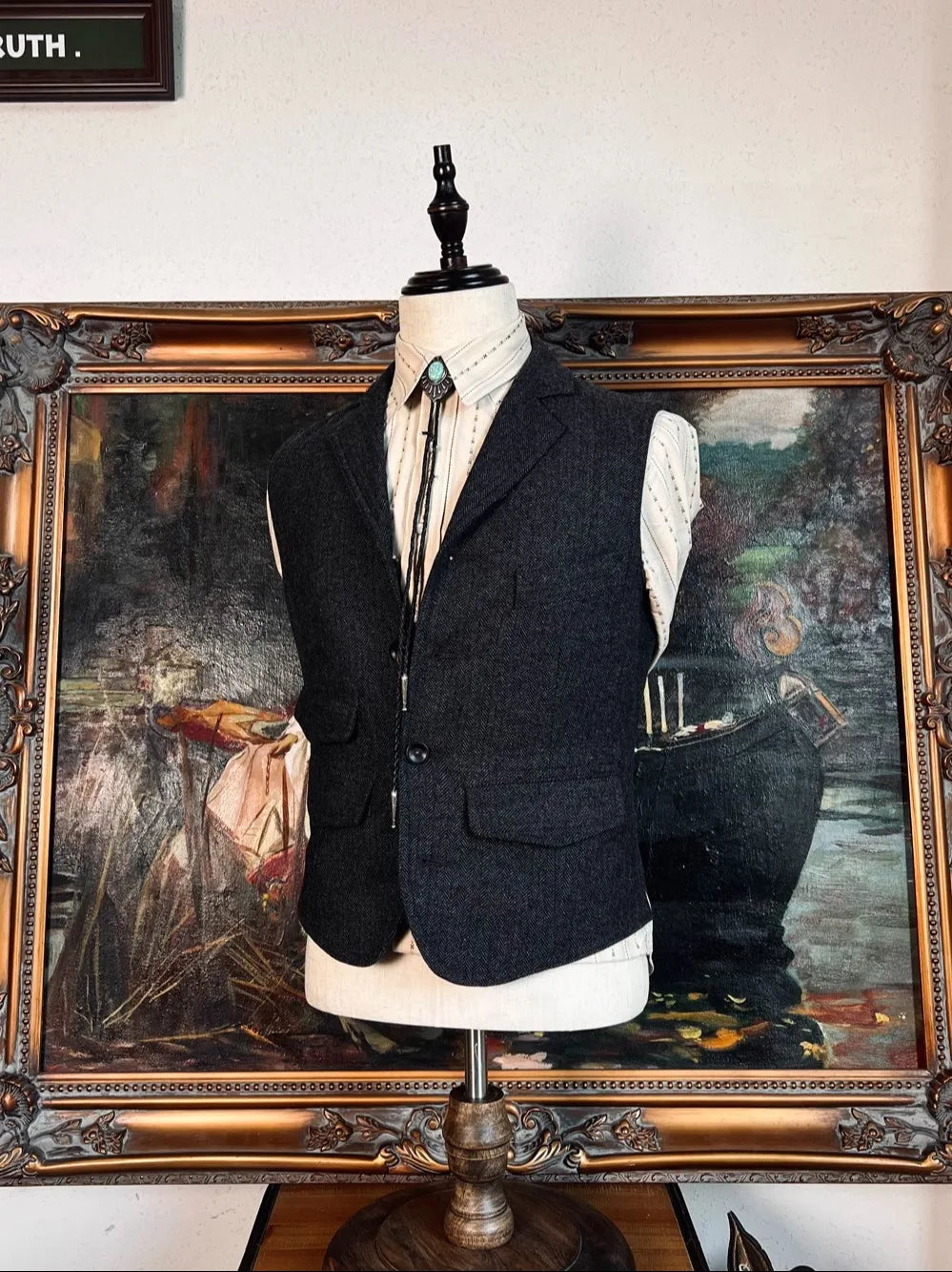 Tailor Brando Classic Herringbone Tweed Vest American Vintage Western Style Men's Slim Fit Vest