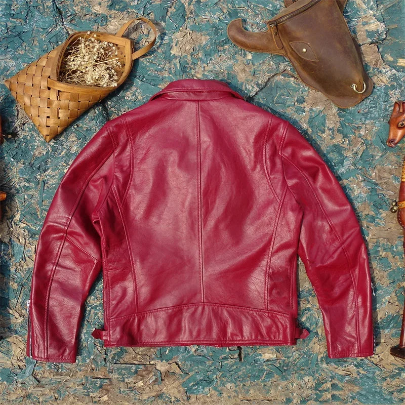 Top Layer Sheepskin Leather Jacket for Men's Motorcycle, Slim Fit, Lightweight, Comfortable and Versatile
