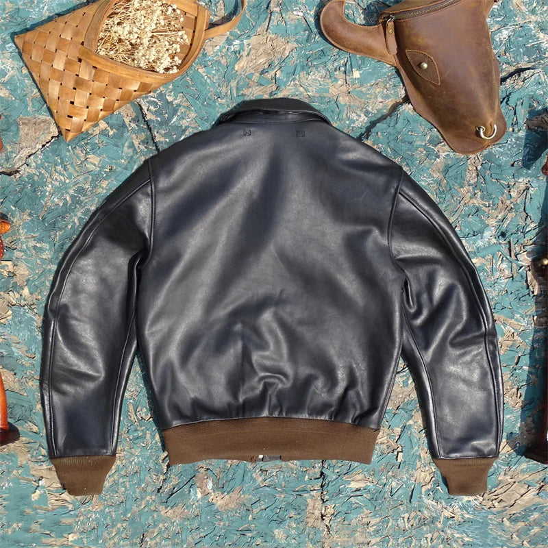 Eastman Escape A2 Edition Flight Suit Black Translucent Dyed Horse Skin Genuine Leather Coat Men's Short Leather Jacket Top