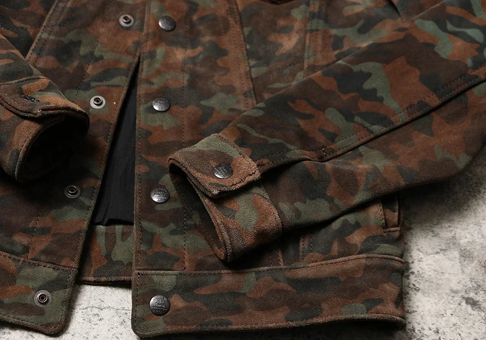 Tailor Brando Camouflage Heavy-duty Frosted Cowhide Jacket Men's Workwear 507 High Waisted Genuine Leather Jacket
