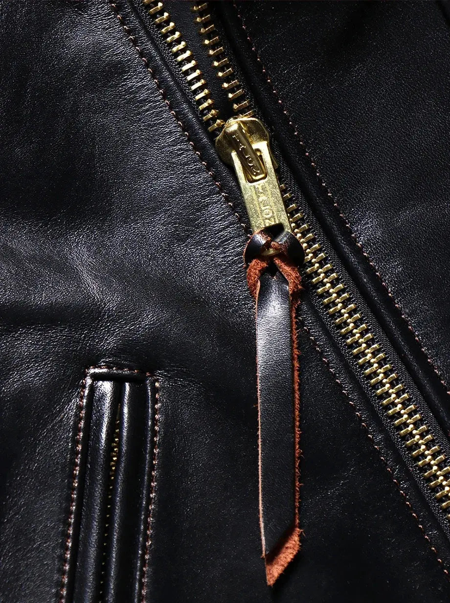 Tailor Brando Italian Full Grain Tea-core Cowhide Leather J24 Men's Vintage Double Rider Genuine Leather Biker Jacket Tailor Brando