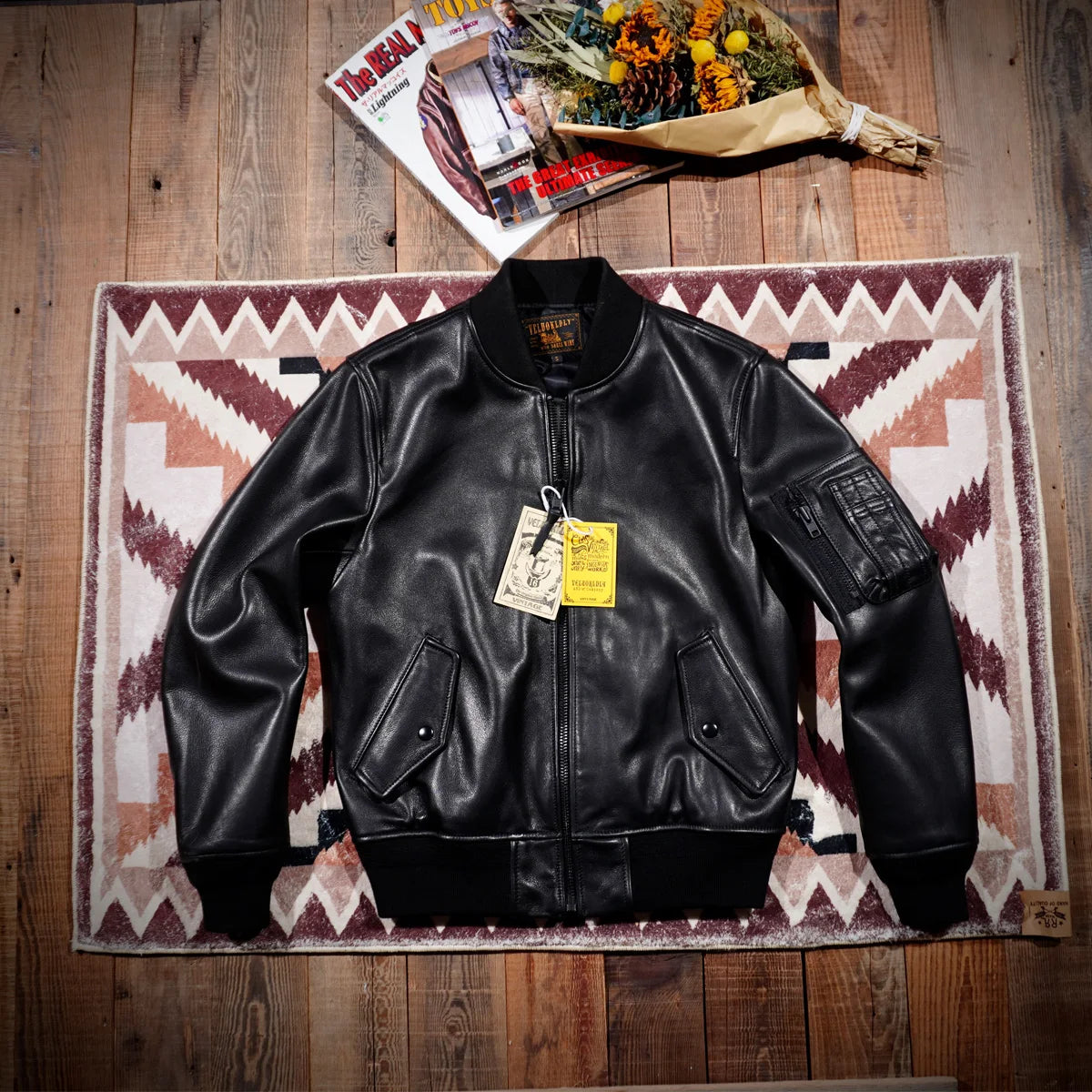 Classic MA1 Flying Suit Jacket, Water Dyed Cowhide Leather Jacket, Short Motorcycle Baseball Suit, Top Layer of Genuine