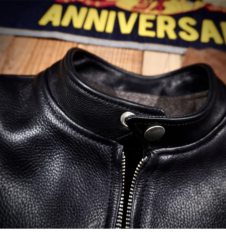 Tailor Brando J100 Stand-up Collar 1930S Full-grain Cowhide Leather Jacket Men's Short Genuine Leather Motorcycle Jacket