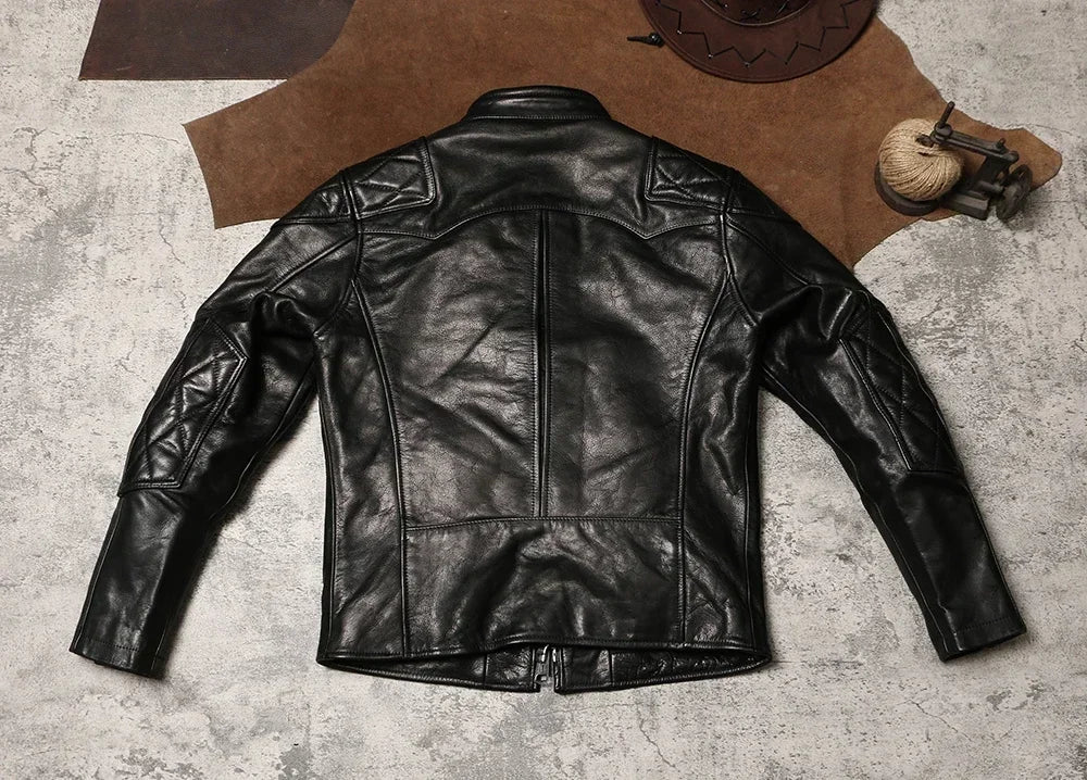 Heavy Venom Stand Collar Locomotive Slim Fit Leather Jacket Batik Unpainted Top Layer Cowhide Jacket Autumn Winter