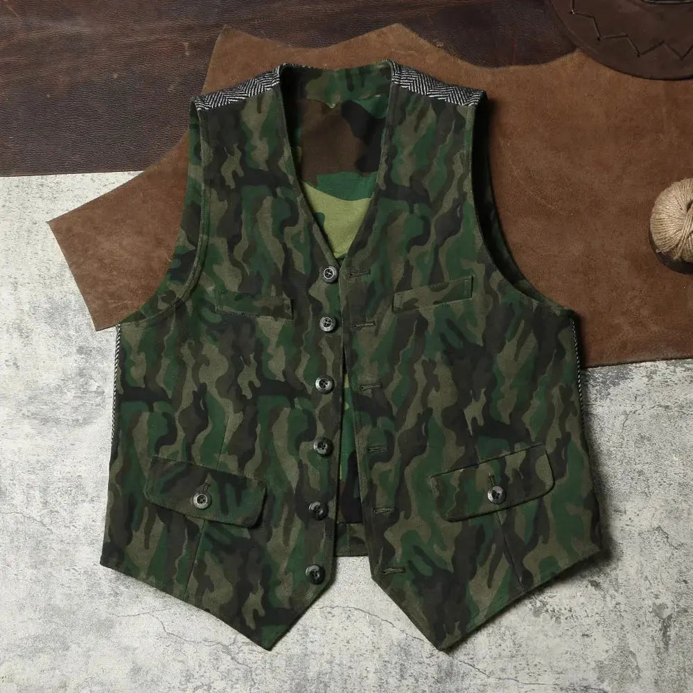 Tailor Brando American Retro Leather Vest Reverse Suede Cowhide V-neck Short Slim Fit Vest, Amikaki Contrasting Leather Shoulder Tailor Brando