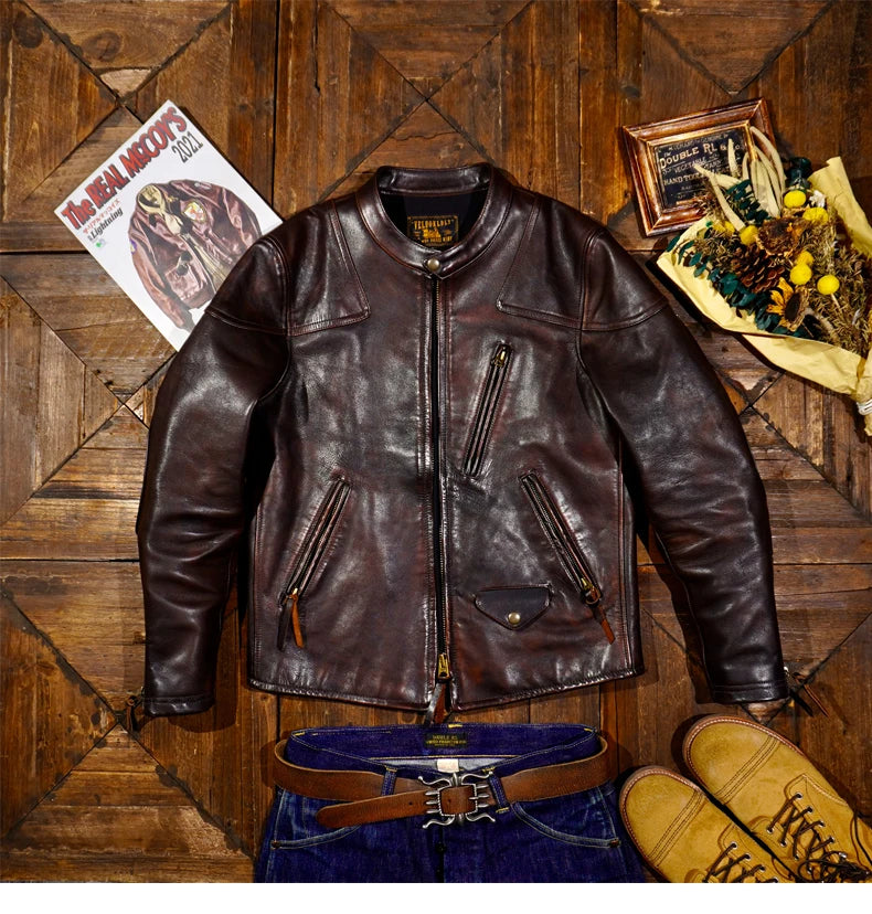 Tailor Brando Full Grain 1.5mm Tea Core Horsehide Venom Classic Vintage Leather Biker Jacket