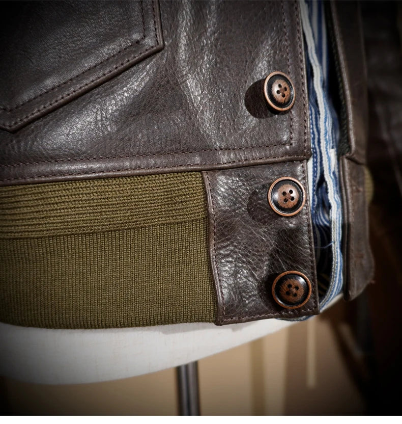 Full Grain Batik Cowhide Leather Jacket A1 Classic Jacket Flight Suit American Retro Click Style Men