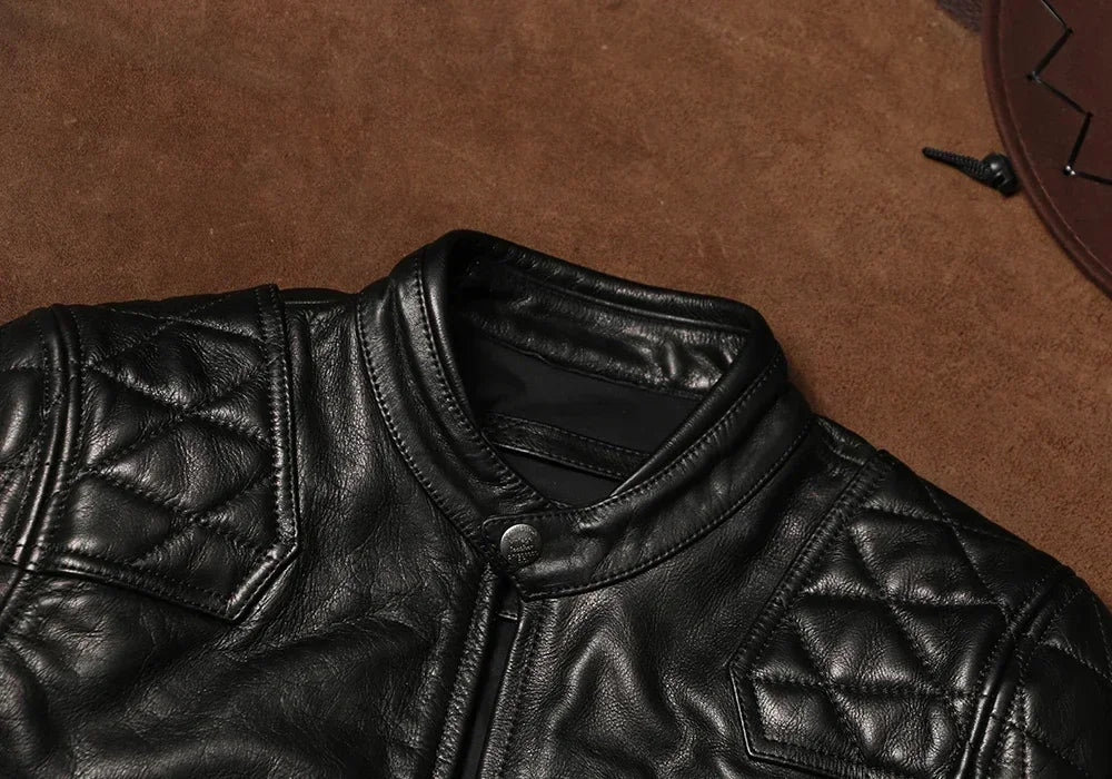 Heavy Venom Stand Collar Locomotive Slim Fit Leather Jacket Batik Unpainted Top Layer Cowhide Jacket Autumn Winter
