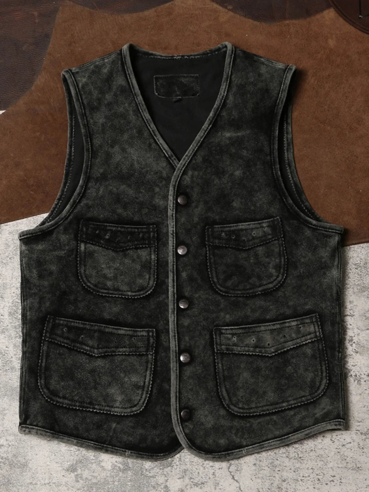Retro RL Distressed Suede Vest Men's Genuine Leather Jacket Vest with Cowhide on Both Sides Wearing Camisole Liu Wen Style