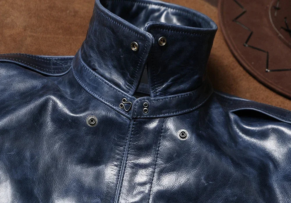 The Great Escape A2 Leather Jacket Soft Batik Cowhide Leather Jacket Vintage Lapel Men's and Women's Leather Flight Suit Jacket