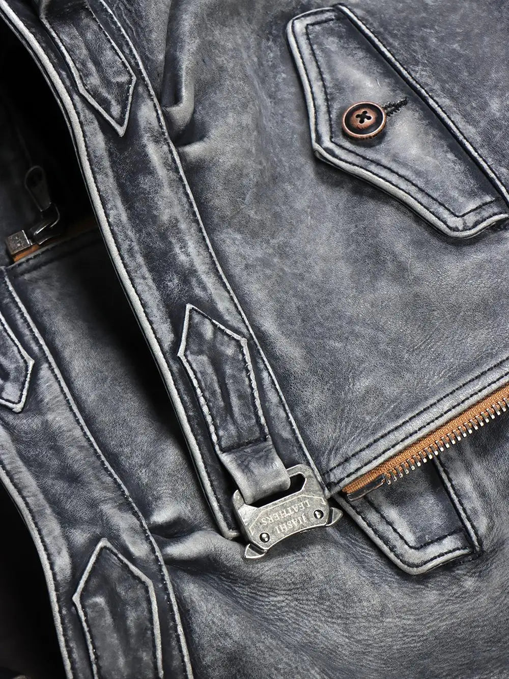 Tailor Brando 1.7mm Uncoated Brushed Aged Cowhide Hartman Men's Classic Short Genuine Leather Jacket