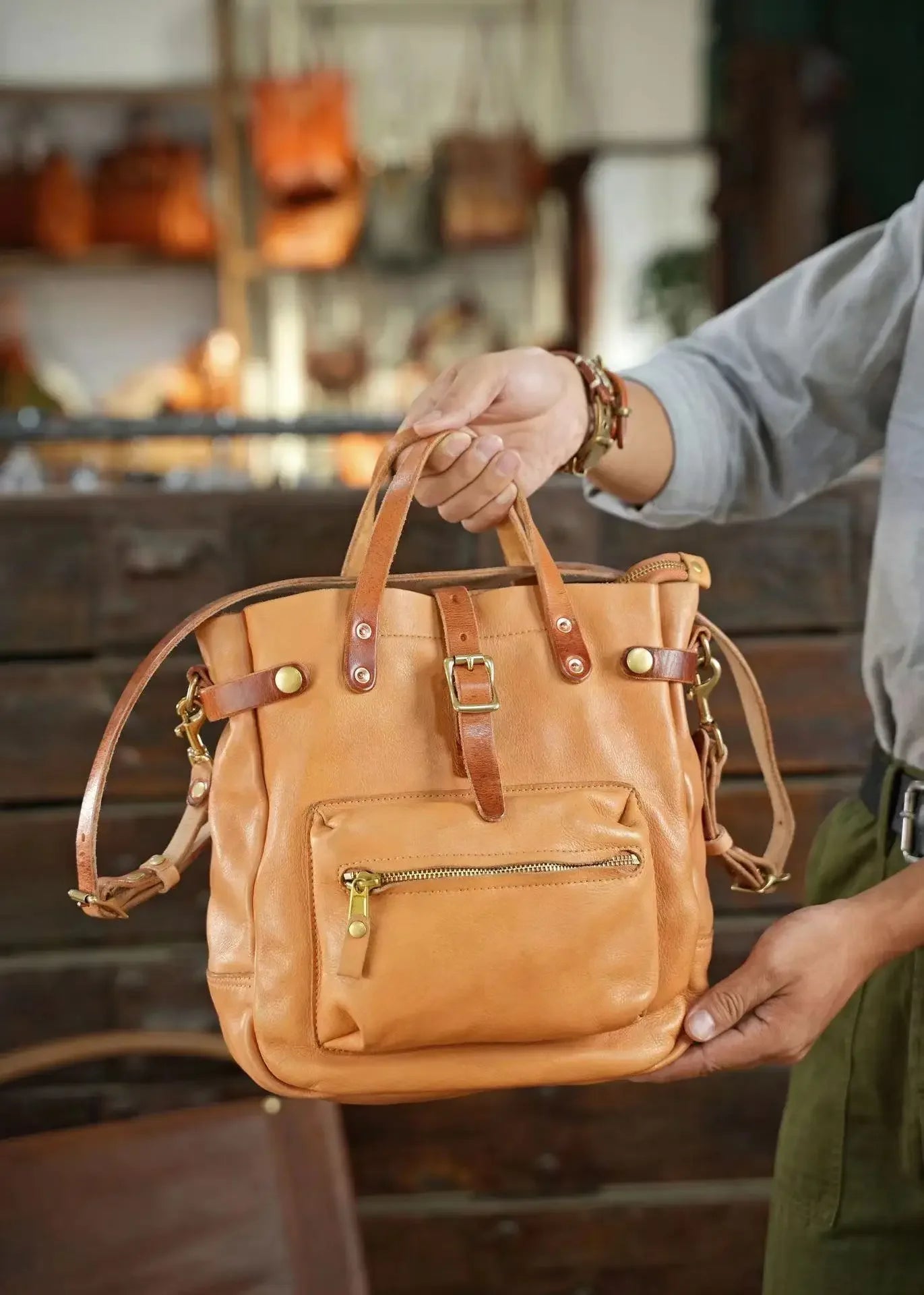 Tailor Brando American Retro Handaged Vegetable Tannin Cowhide Shoulder Mesengers Bag Handbag