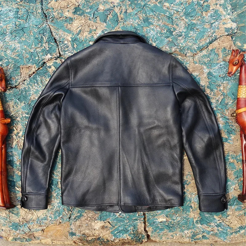 Heavy 1.7mm Full-grain Imported Old Cowhide Leather Leather Coat Long Trench Coat for Male Dispatcher.